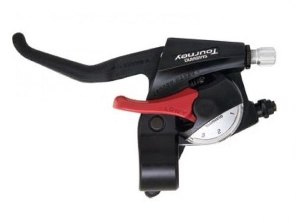 Шифтер/ручка тормоза SHIMANO TOURNEY ST-EF40-3,левая,3-пер.трос2000мм,черный\красный